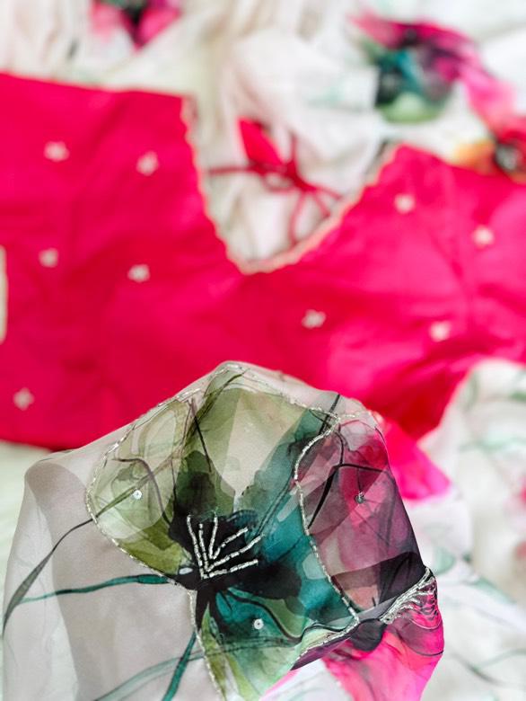 Traditional Linen Festival Saree - Detail View