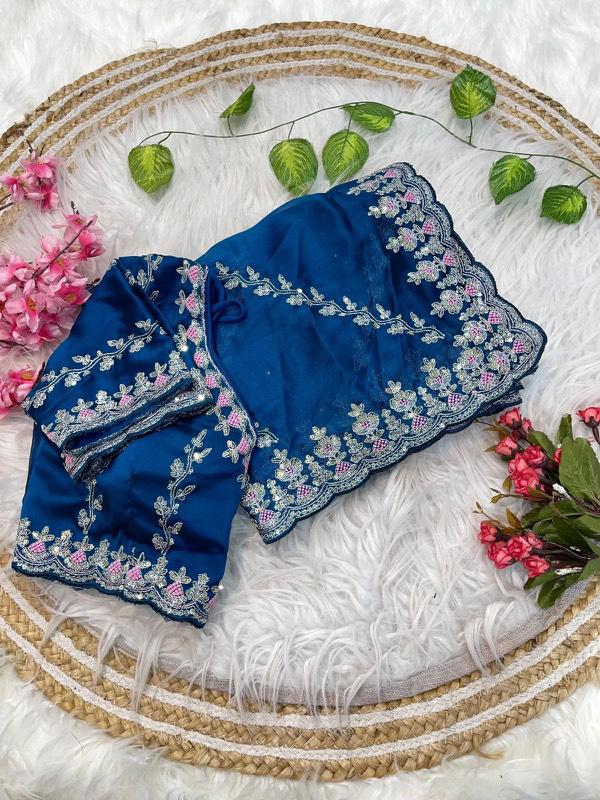 Traditional Linen Festival Saree - Front View