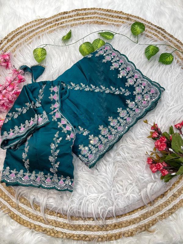 Traditional Linen Festival Saree - Detail View