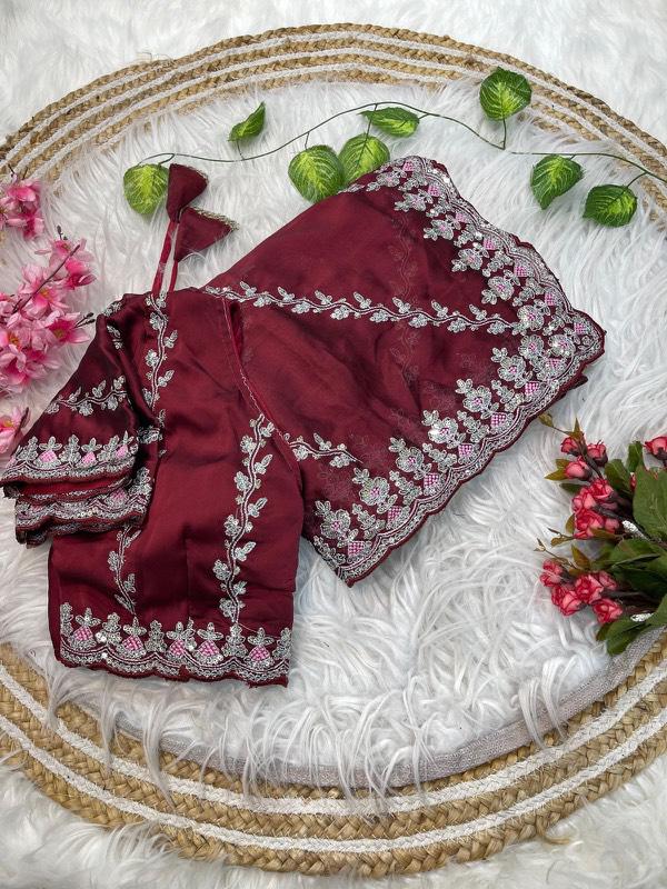 Traditional Linen Festival Saree - Front View