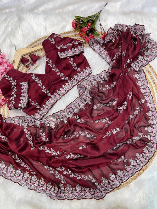 Traditional Linen Festival Saree - Detail View
