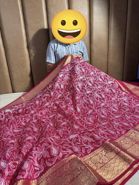 Traditional Linen Festival Saree - Detail View