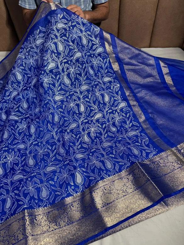 Traditional Linen Festival Saree - Front View