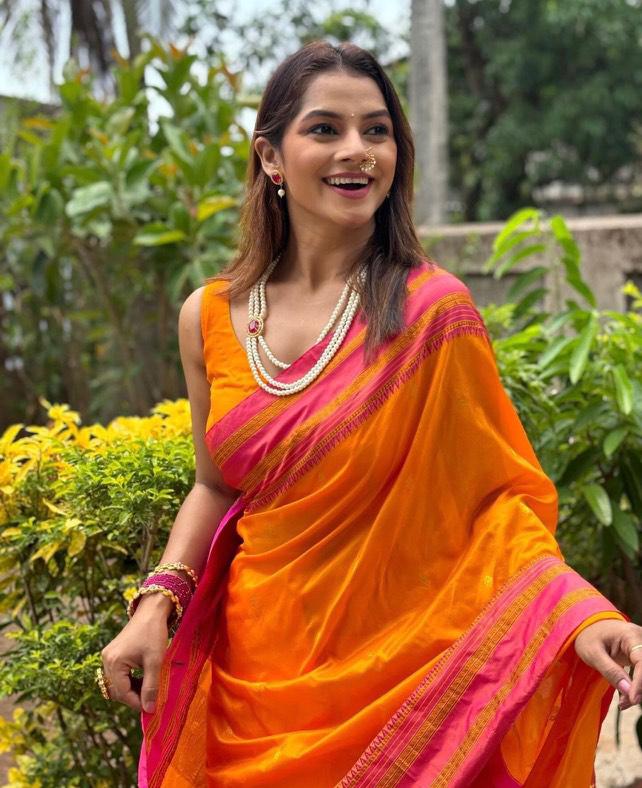 Traditional Linen Festival Saree - Front View