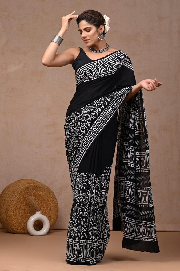 Traditional Linen Festival Saree - Detail View