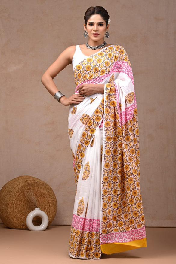 Traditional Linen Festival Saree - Detail View