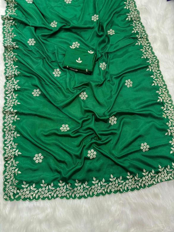 Traditional Linen Festival Saree - Detail View