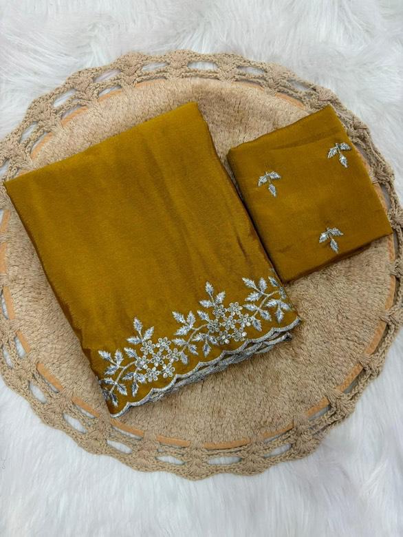 Traditional Linen Festival Saree - Front View