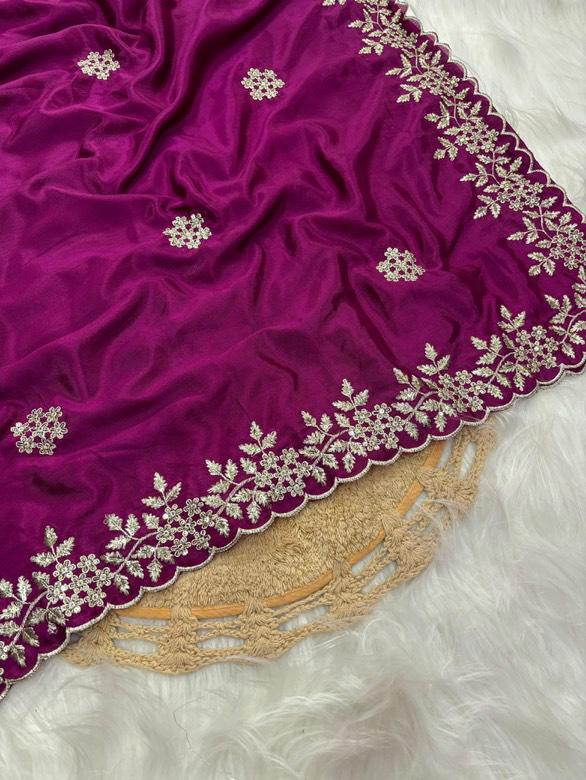 Traditional Linen Festival Saree - Detail View
