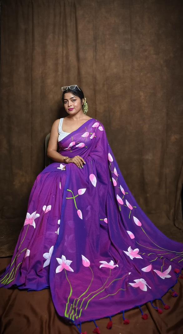 Traditional Linen Festival Saree - Detail View