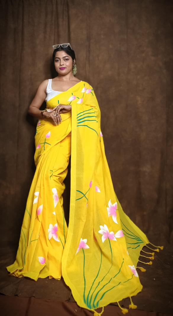 Traditional Linen Festival Saree - Front View