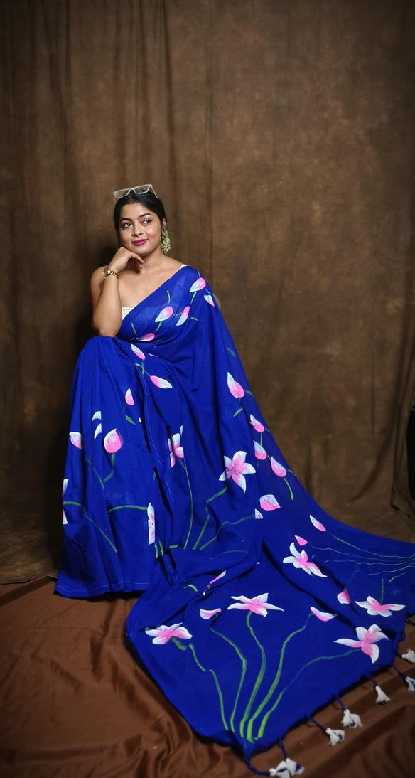 Traditional Linen Festival Saree - Detail View