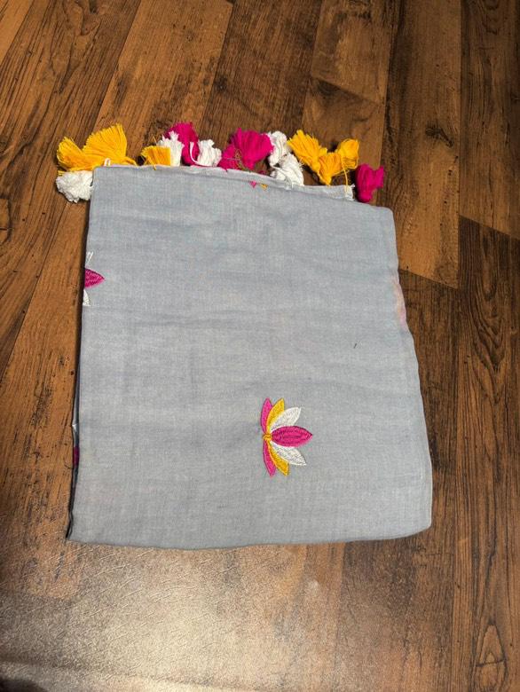 Mul Cotton Embroidery Saree - Detail View