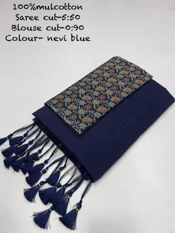 Pure Mul Cotton Saree with Cotton Blouse - Detail View