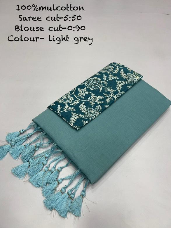 Pure Mul Cotton Saree with Cotton Blouse - Front View