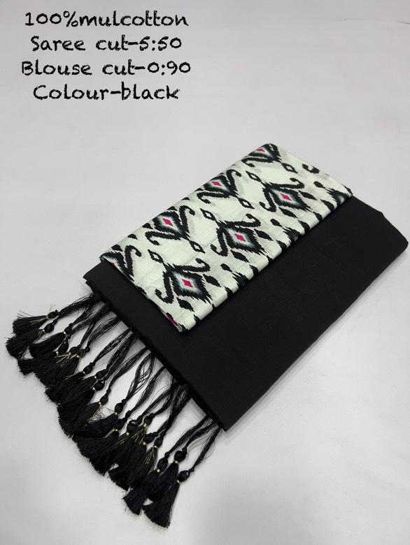 Pure Mul Cotton Saree with Cotton Blouse - Detail View