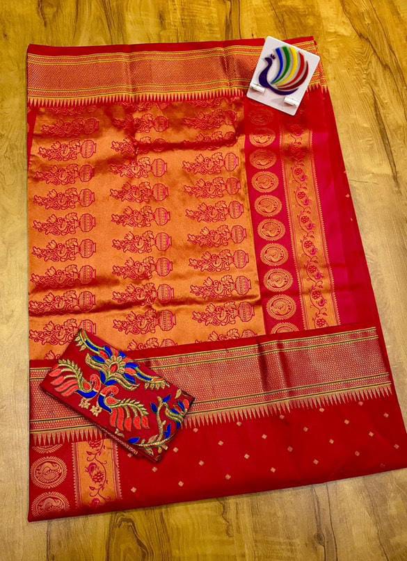 Traditional Linen Festival Saree - Detail View