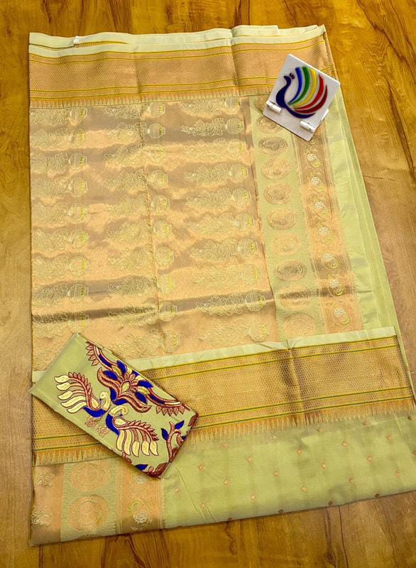 Traditional Linen Festival Saree - Front View
