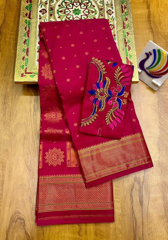 Traditional Linen Festival Saree - Detail View