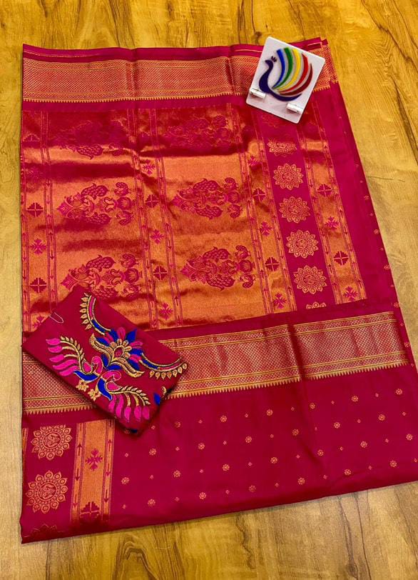 Traditional Linen Festival Saree - Front View