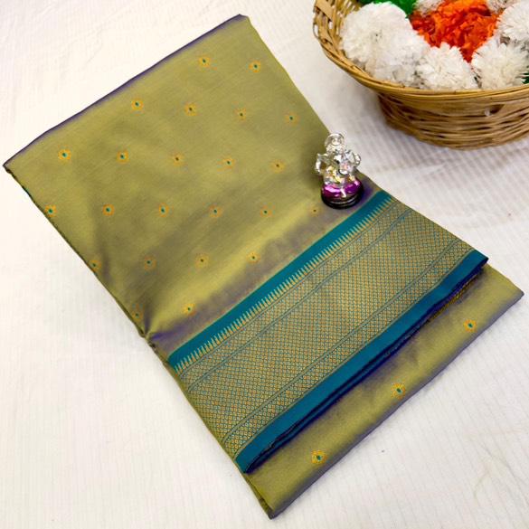 Traditional Linen Festival Saree - Detail View
