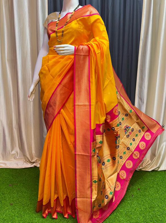 Traditional Linen Festival Saree - Front View