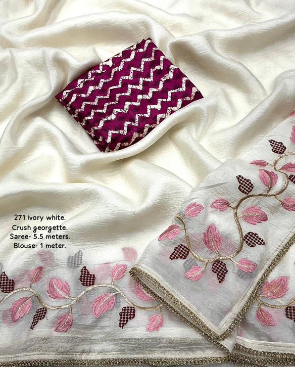 Traditional Linen Festival Saree - Front View