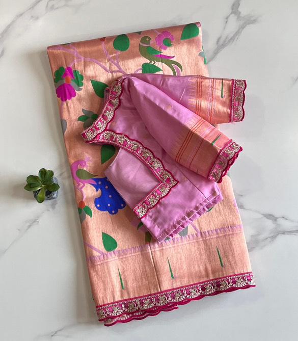 Traditional Linen Festival Saree - Detail View